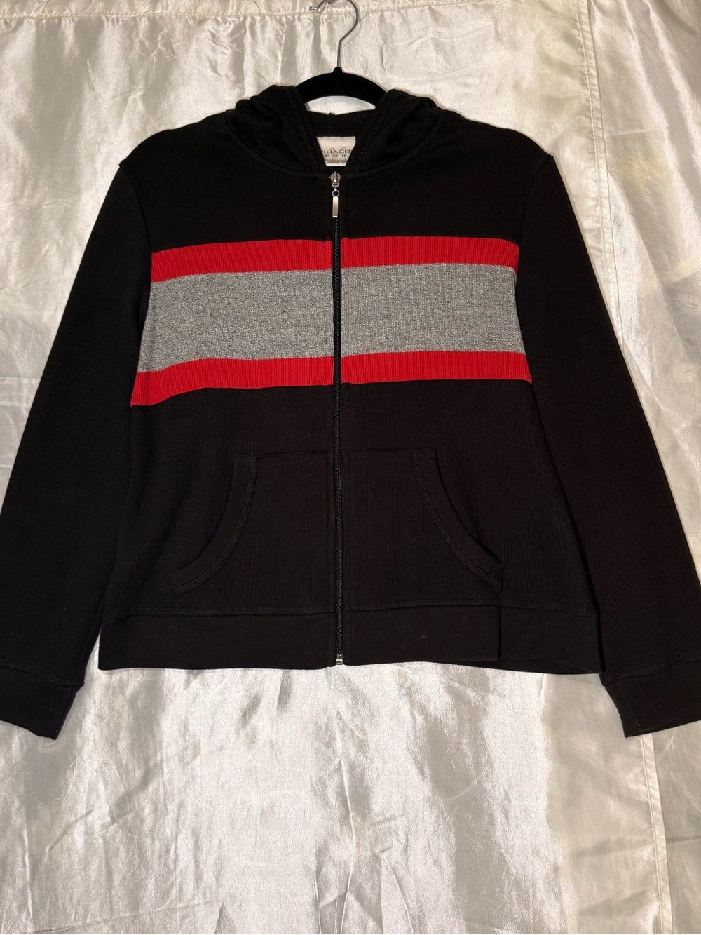 Liz Claiborne Villager Sport Y2K Black Knit Zip Up Hoodie Women Petite L Preppy